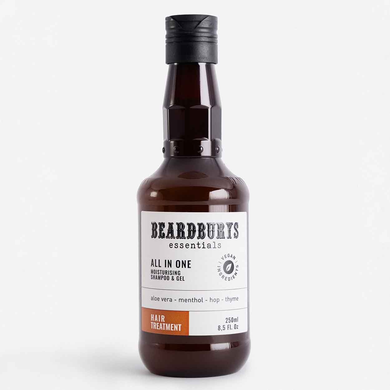 Beardburys Essentials All In One Moisturising Shampoo & Gel Universali plaukų ir kūno priežiūros priemonė, 250 ml - Facecare