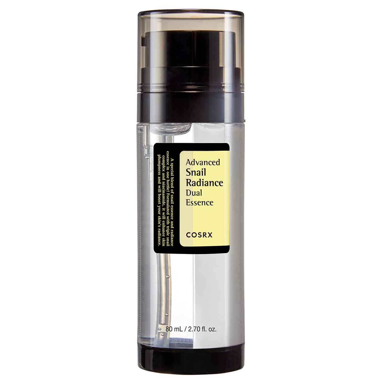 COSRX ADVANCED SNAIL RADIANCE DUAL ESSENCE Esencija su sraigių mucinu ir niacinamidu, 80 ml - Facecare