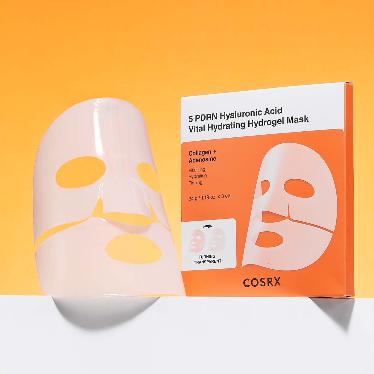 COSRX 5 PDRN Hyaluronic Acid Vital Hydrating Hydrogel Mask gelinių lakštinių veido kaukių rinkinys, 3 x 34 g.