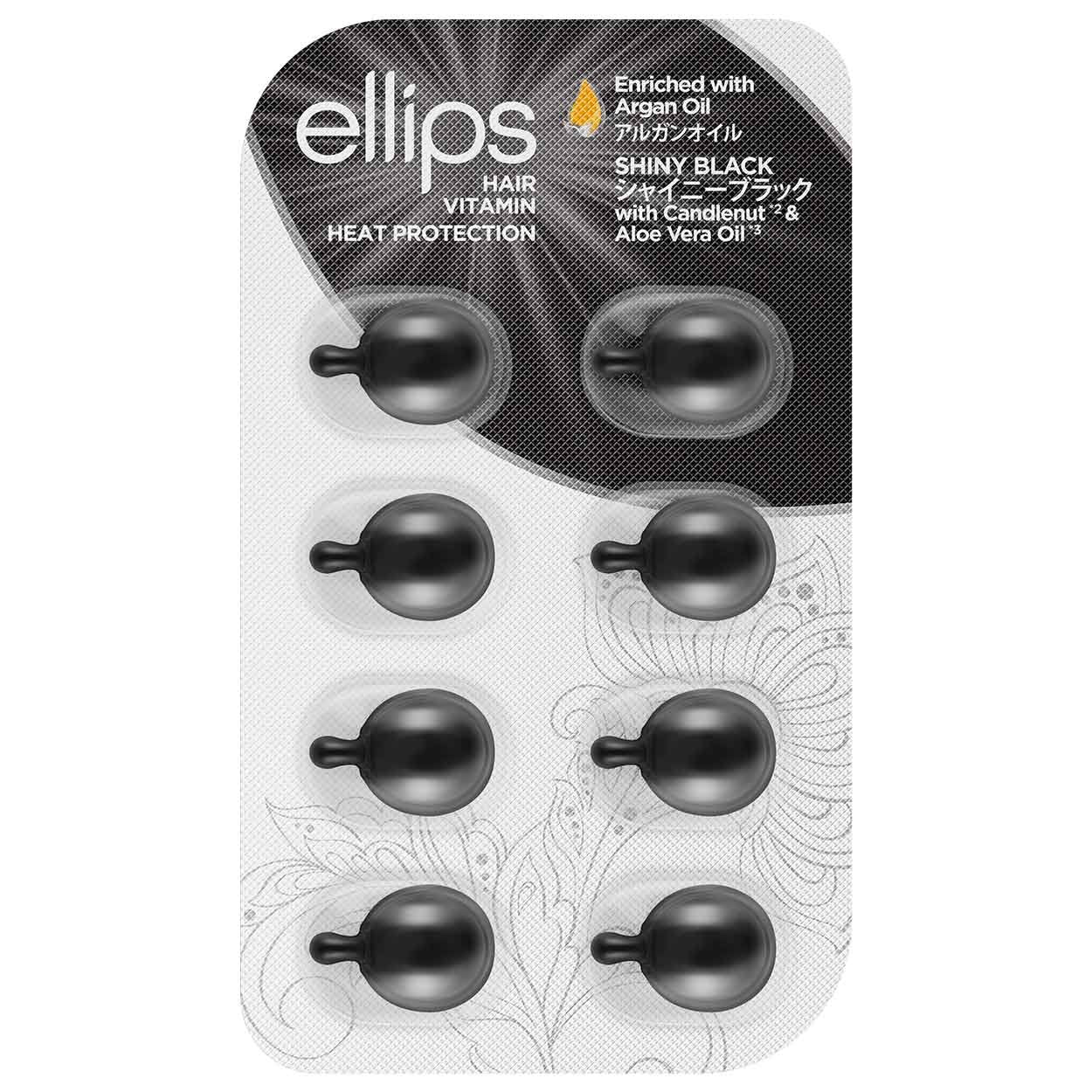 ELLIPS Shiny Black Tepami vitaminai tamsių plaukų priežiūrai, 8 kapsulės