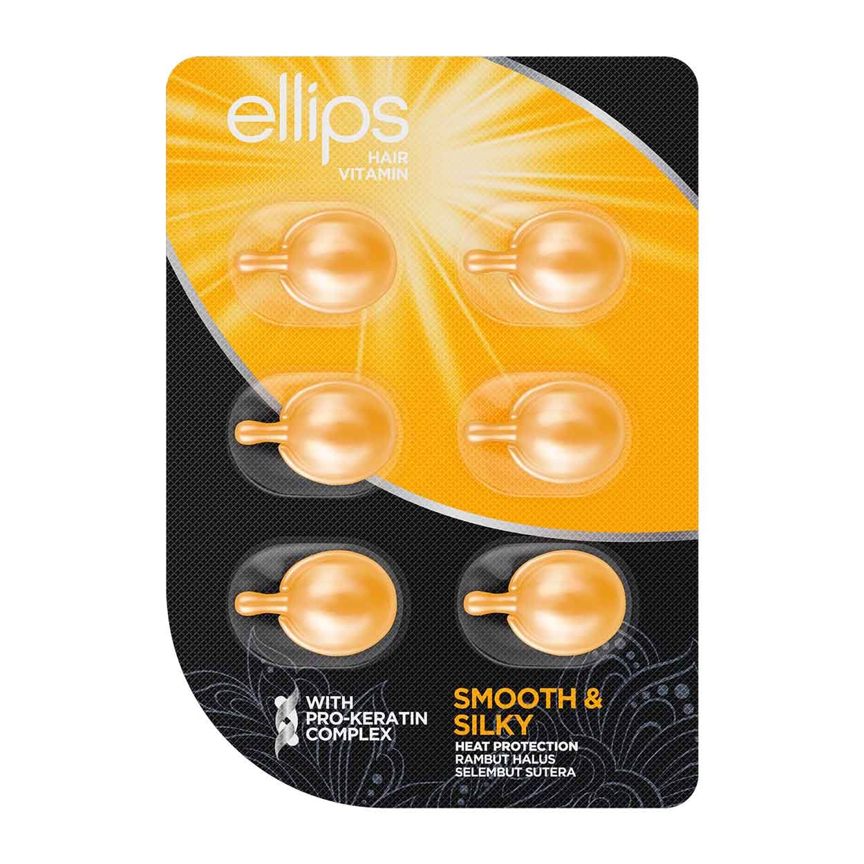 ELLIPS Smooth & Silky Pro Keratin tepami vitaminai intensyviam plaukų drėkinimui su keratinu, 6 kapsulės