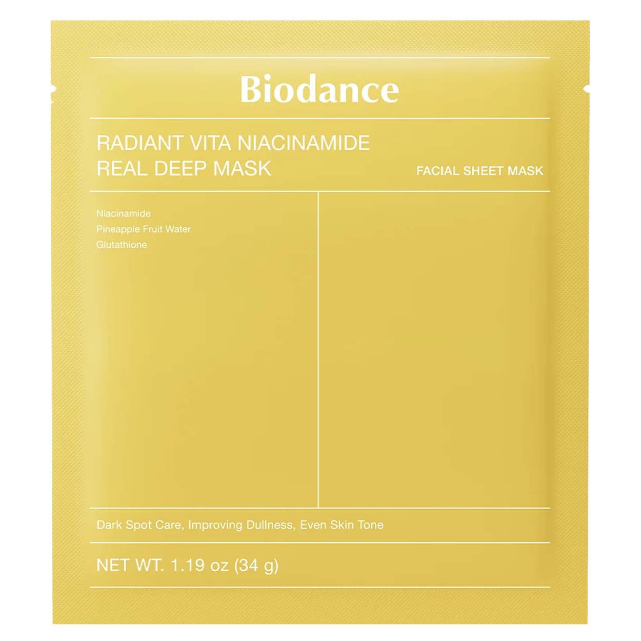 BIODANCE Radiant Vita Niacinamide Real Deep Mask gelinė lakštinė veido kaukė, 34 g.