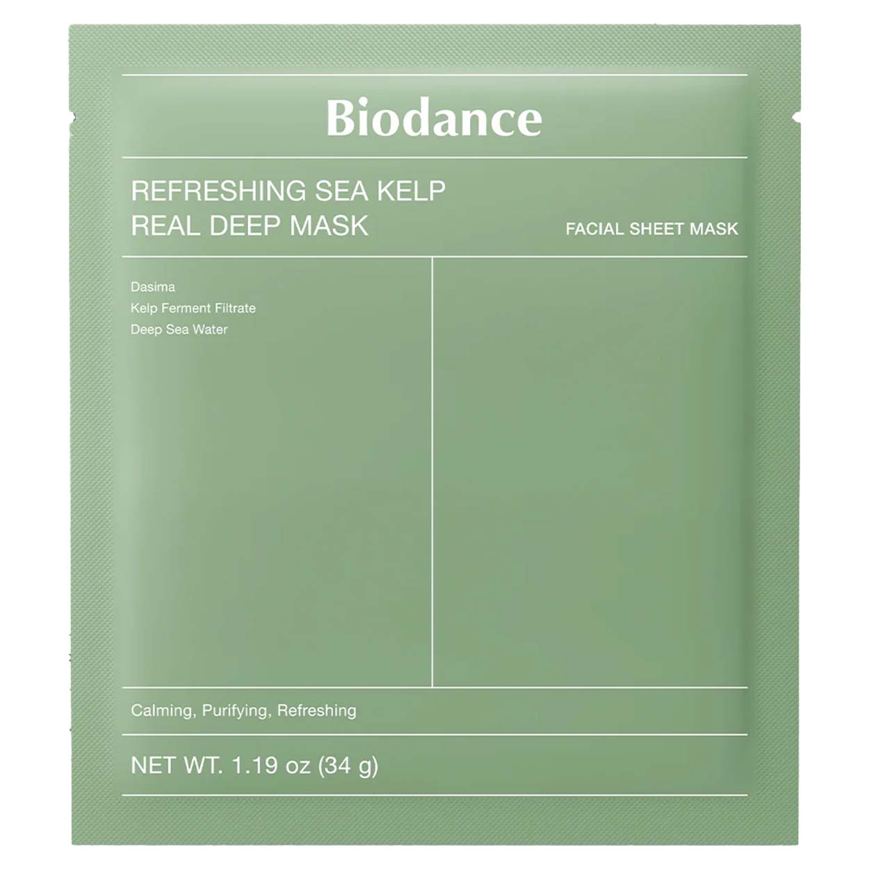 BIODANCE Refreshing Sea Kelp Real Deep Mask gelinė lakštinė veido kaukė, 34 g.