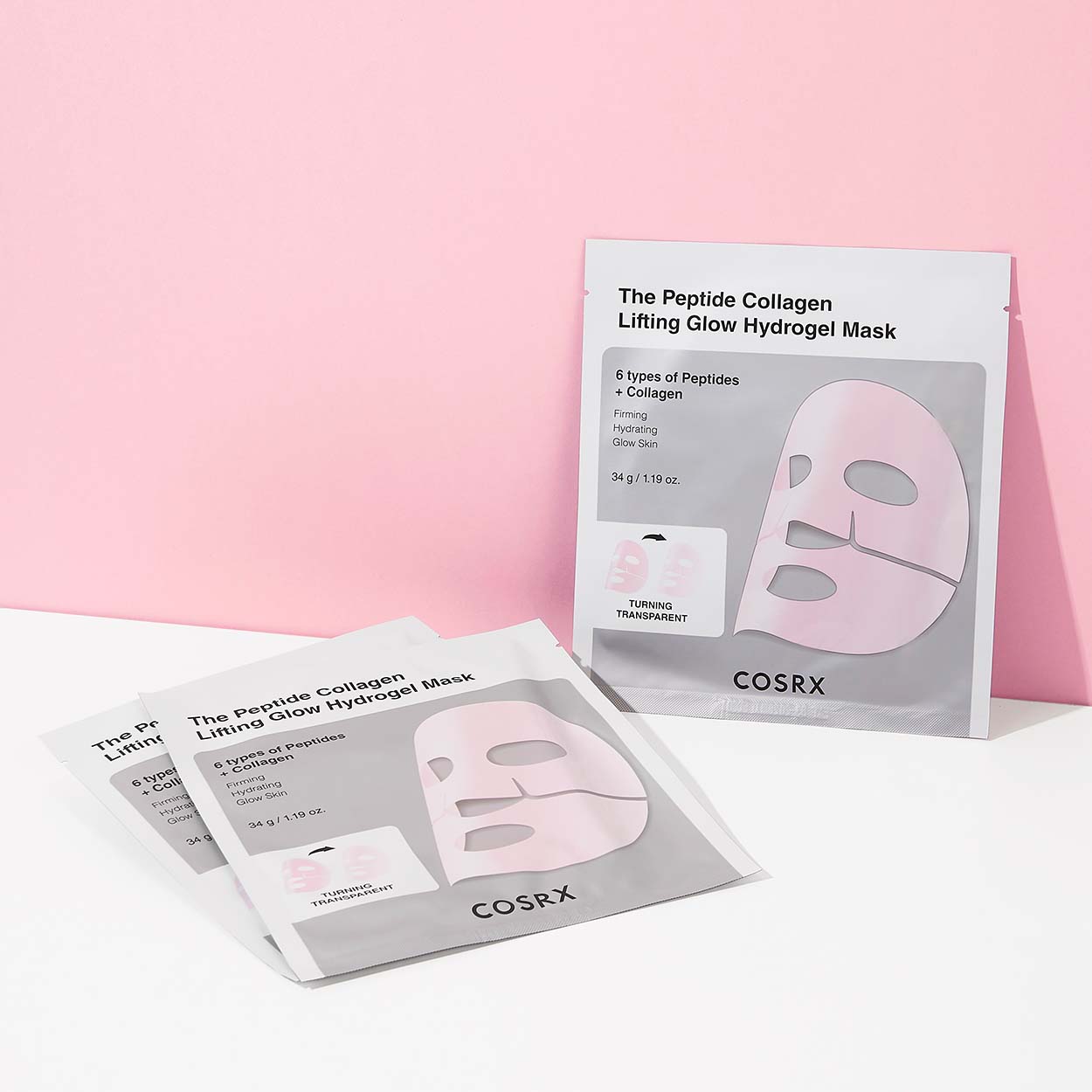 COSRX The Peptide Collagen Lifting Glow Hydrogel Mask gelinė veido kaukė, 34 g.