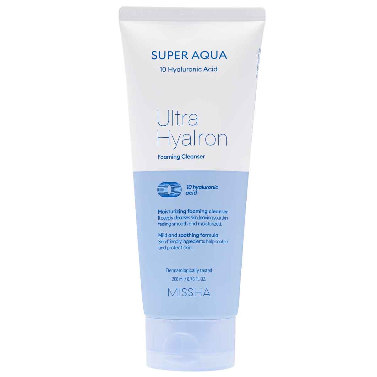 MISSHA Super Aqua 10 Hyaluronic Acid Ultra Hyalron Foaming Cleanser veido prausiklis, 200 ml - Facecare