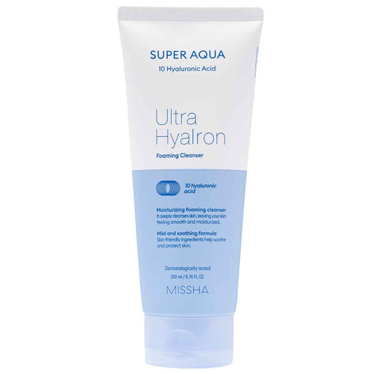 MISSHA Super Aqua 10 Hyaluronic Acid Ultra Hyalron Foaming Cleanser veido prausiklis, 200 ml - Facecare