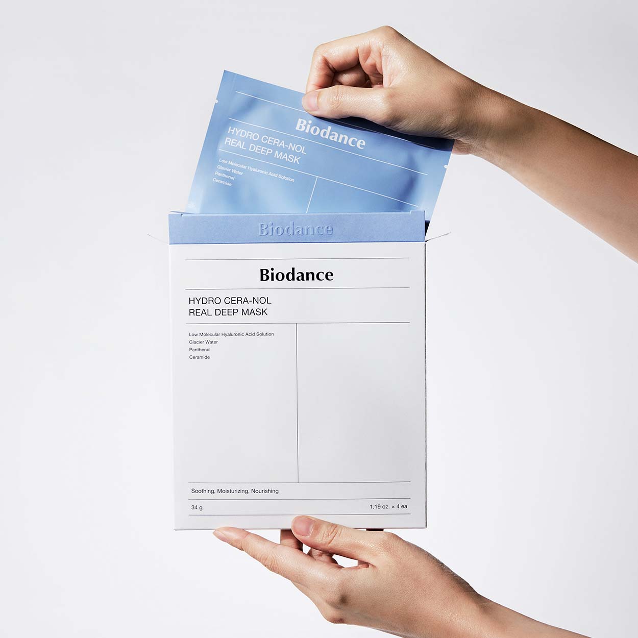 BIODANCE Hydro Cera-nol Real Deep Mask gelinių lakštinių veido kaukių rinkinys, 4 x 34 g.