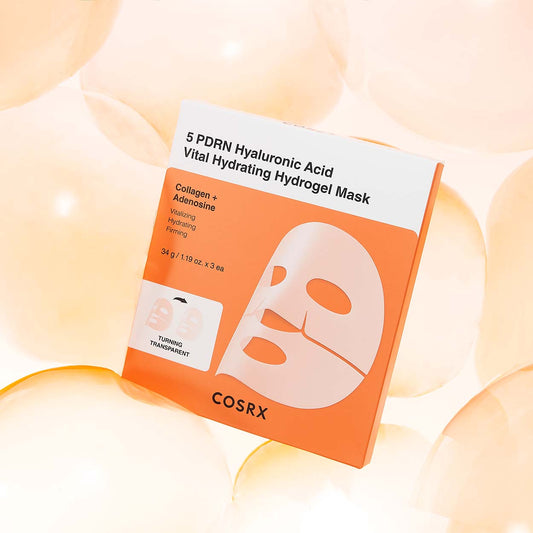 COSRX 5 PDRN Hyaluronic Acid Vital Hydrating Hydrogel Mask gelinių lakštinių veido kaukių rinkinys, 3 x 34 g.
