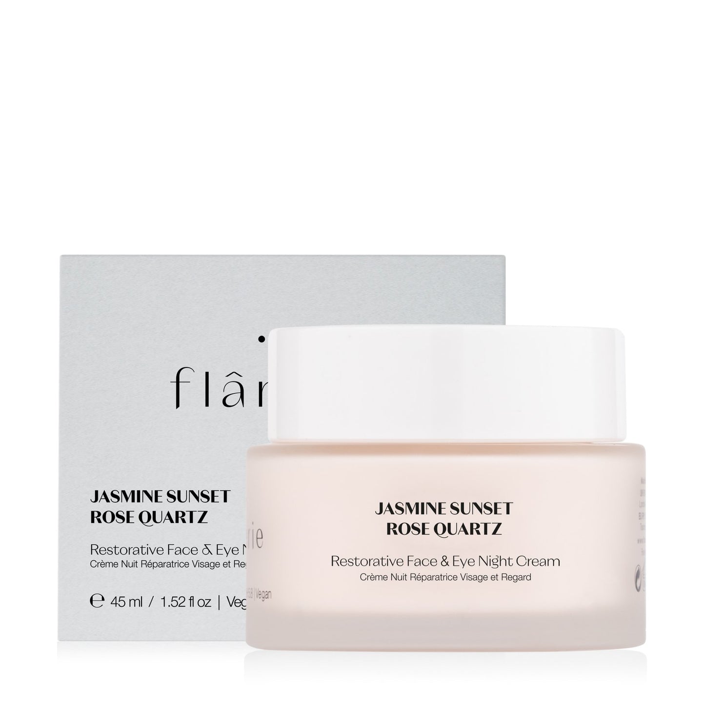 FLANERIE Jasmine Sunset Rose Quartz Restorative Face & Eye Night Cream naktinis veido kremas, 45 ml