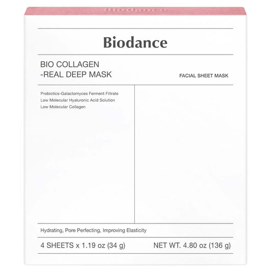 BIODANCE Bio Collagen-Real Deep Mask gelinių lakštinių veido kaukių rinkinys, 4 x 34 g.