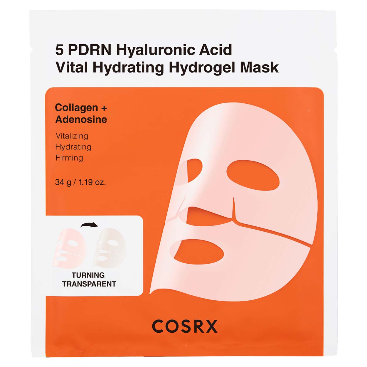 COSRX 5 PDRN Hyaluronic Acid Vital Hydrating Hydrogel Mask gelinė lakštinė veido kaukė, 34 g.
