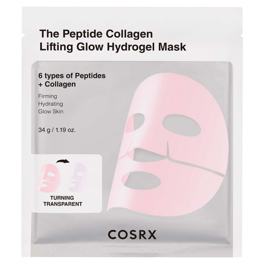 COSRX The Peptide Collagen Lifting Glow Hydrogel Mask gelinė veido kaukė, 34 g.