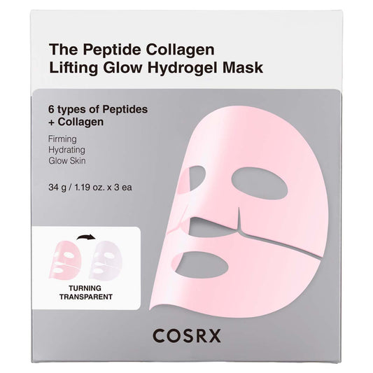 COSRX The Peptide Collagen Lifting Glow Hydrogel Mask gelinė veido kaukė, 3x34 g.