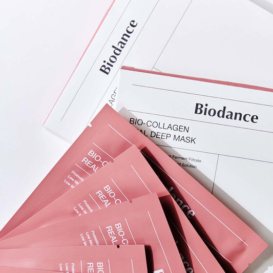 BIODANCE Bio Collagen-Real Deep Mask gelinių lakštinių veido kaukių rinkinys, 4 x 34 g.