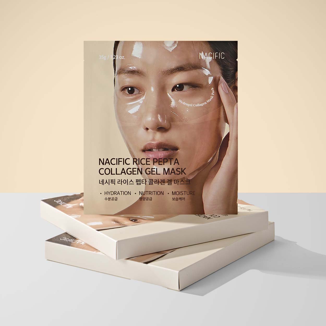 NACIFIC RICE PEPTA Collagen Gel Mask kolageno hidrogelinė veido kaukė su peptidų kompleksu ir ryžių ekstraktu, 4 x 35 g.
