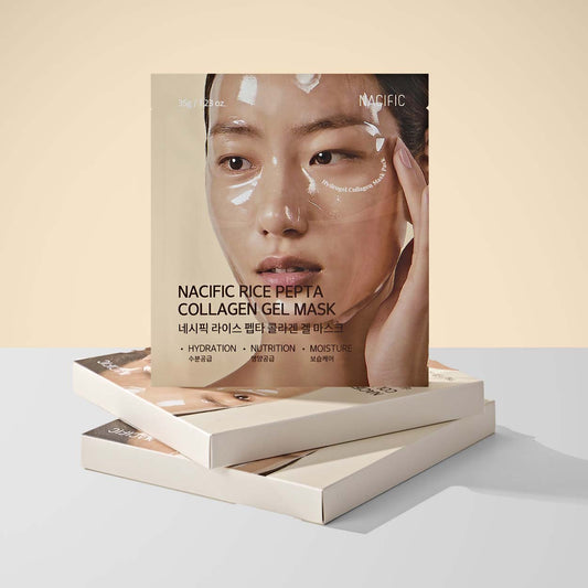 NACIFIC RICE PEPTA Collagen Gel Mask kolageno hidrogelinė veido kaukė su peptidų kompleksu ir ryžių ekstraktu, 4 x 35 g.