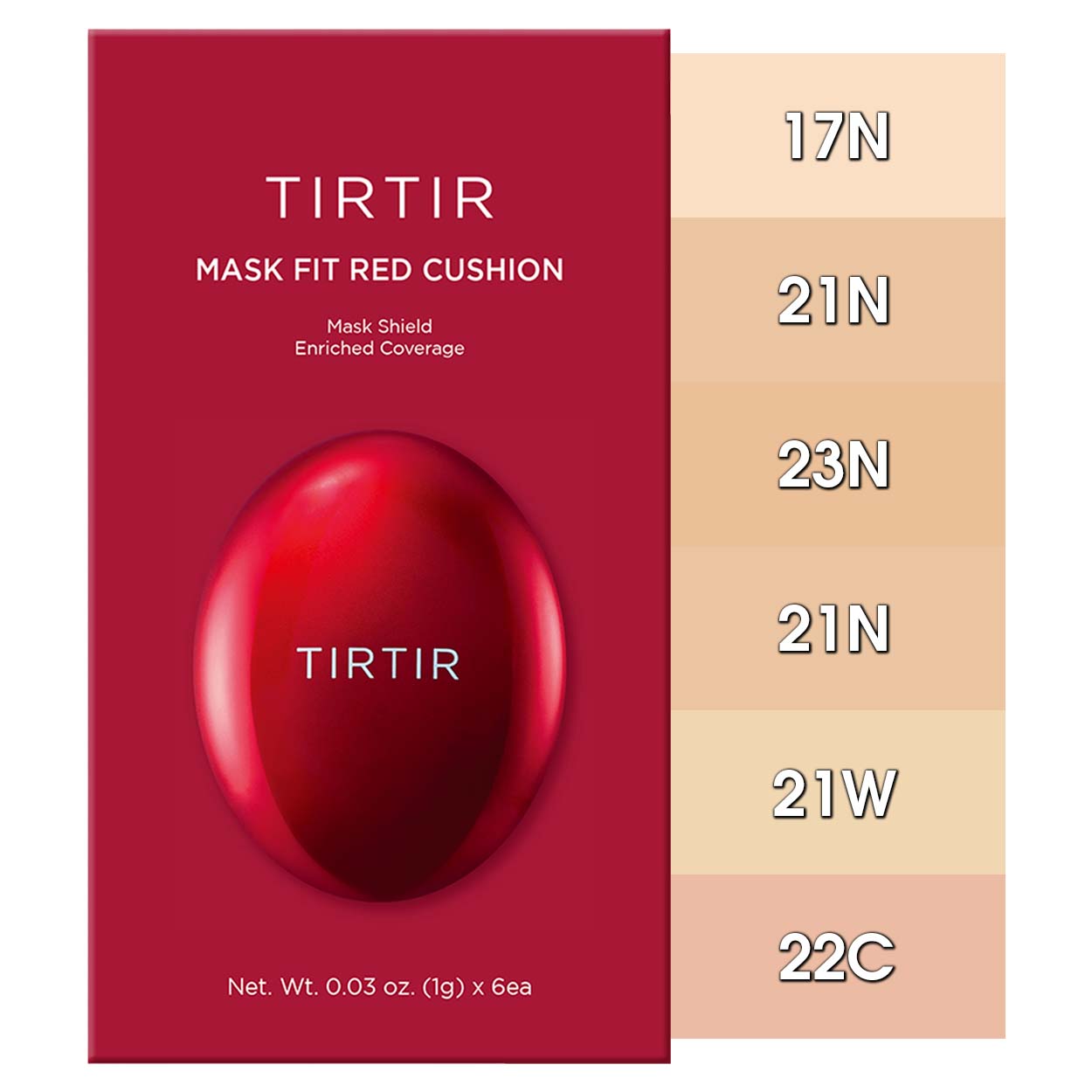 TIRTIR Mask Fit Red Cushion Trial Kit makiažo pagrindo mėginėlių rinkinys (6 x 1g.)