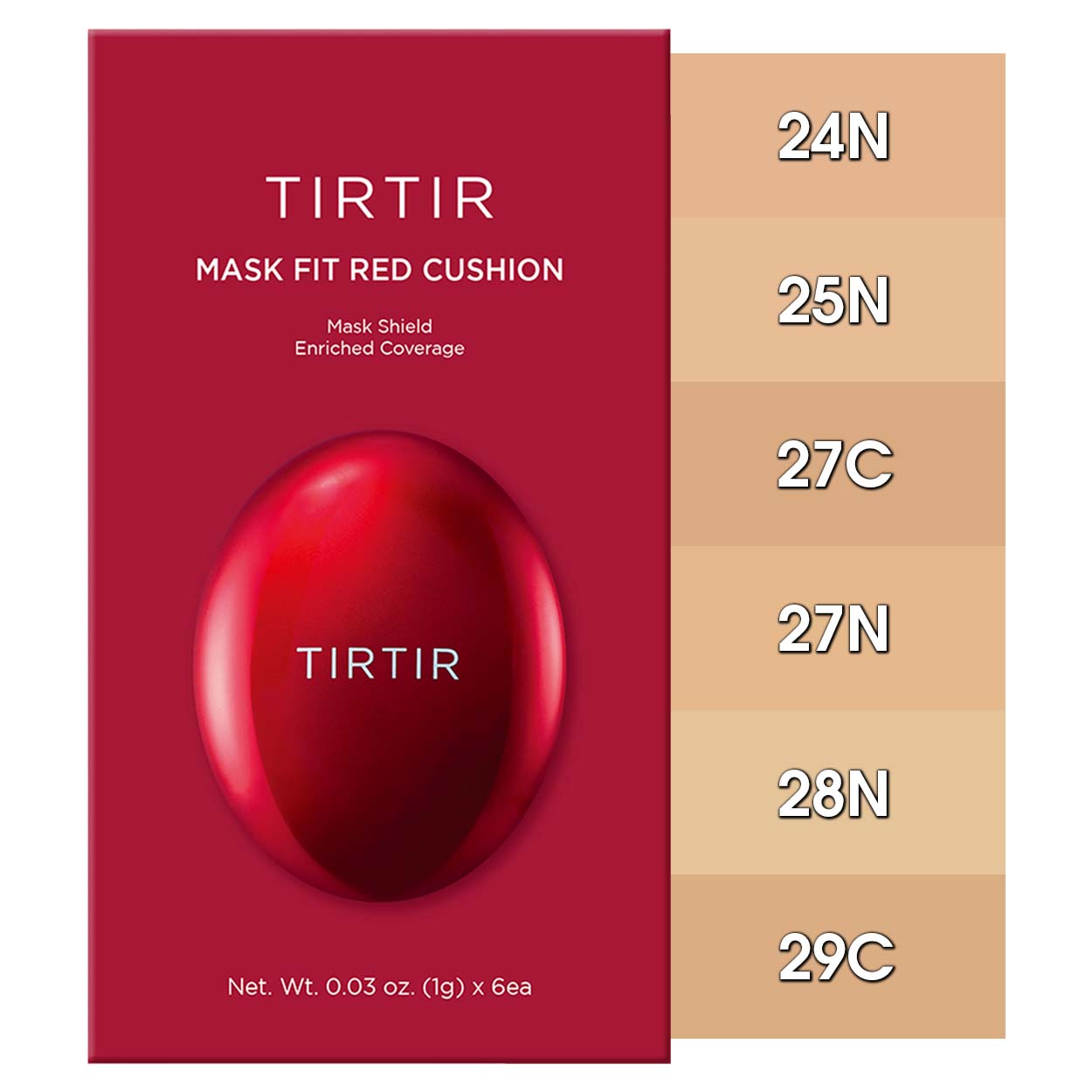 TIRTIR Mask Fit Red Cushion Trial Kit makiažo pagrindo mėginėlių rinkinys (6 x 1g.)