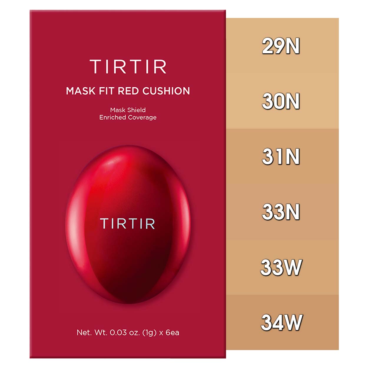 TIRTIR Mask Fit Red Cushion Trial Kit makiažo pagrindo mėginėlių rinkinys (6 x 1g.)
