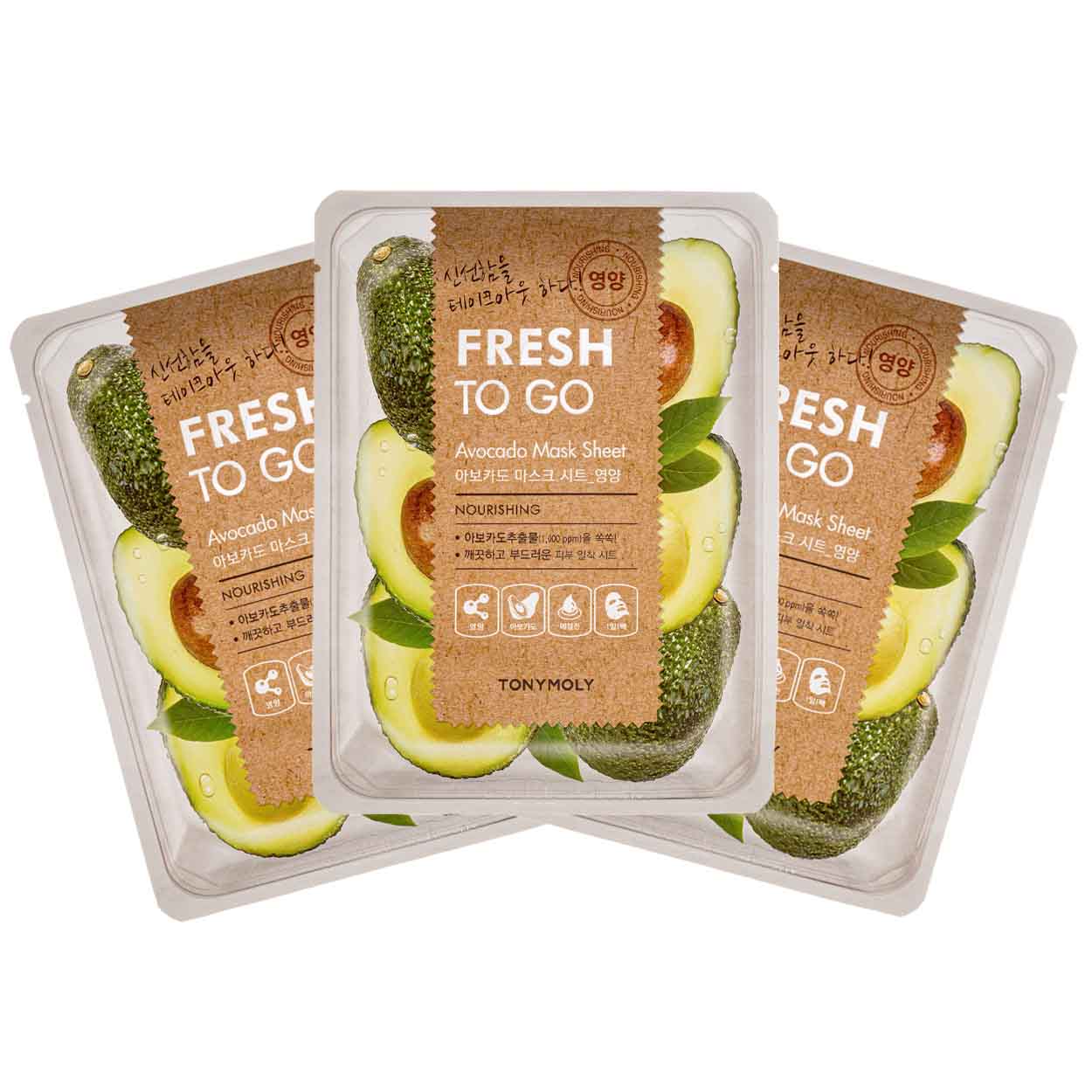 Lakštinių veido kaukių rinkinys TONYMOLY Fresh To Go Avocado Mask Sheet Lakštinė veido kaukė su avokadu 3 vnt.