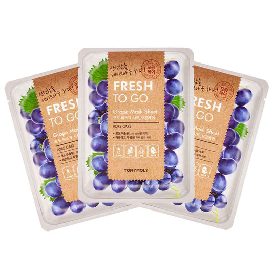 Lakštinių veido kaukių rinkinys TONYMOLY Fresh To Go Grape Mask Sheet Lakštinė veido kaukė su vynuogėmis 3 vnt.