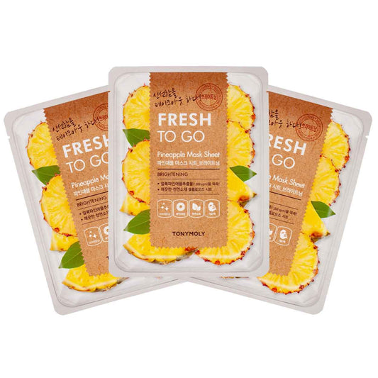 Lakštinių veido kaukių rinkinys TONYMOLY Fresh To Go Pineapple Mask Sheet Lakštinė veido kaukė su ananasu 3 vnt.