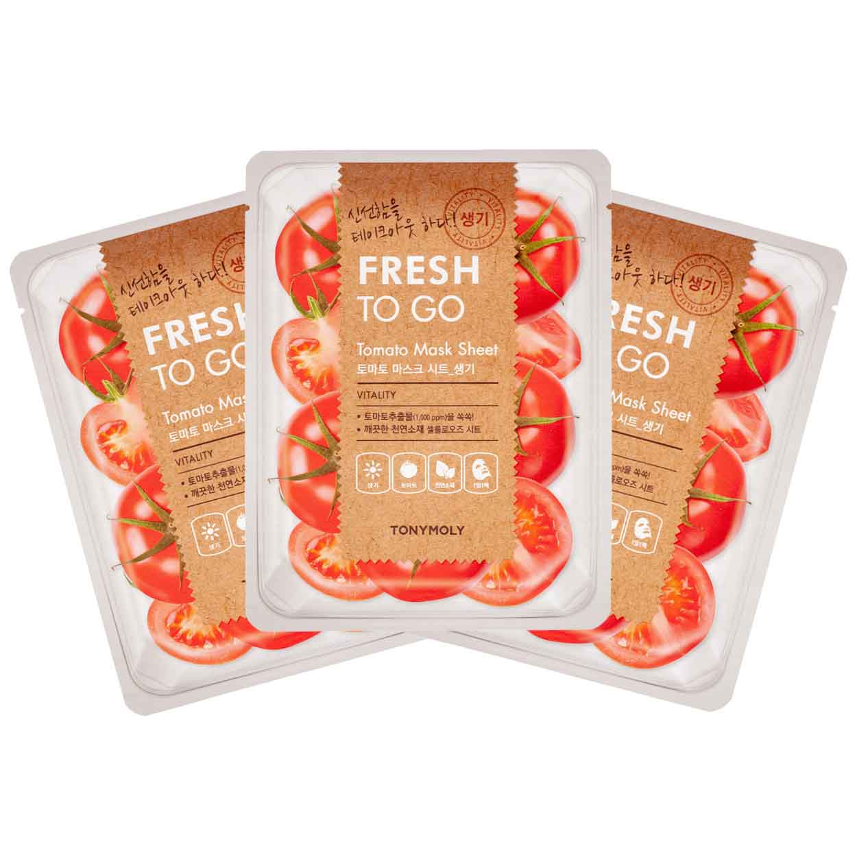 Lakštinių veido kaukių rinkinys TONYMOLY Fresh To Go Tomato Mask Sheet Lakštinė veido kaukė su pomidorais 3 vnt.