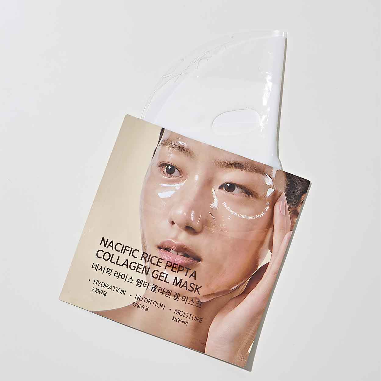 NACIFIC RICE PEPTA Collagen Gel Mask kolageno gelinė veido kaukė su peptidų kompleksu ir ryžių ekstraktu rinkinys dėžutėje, 4 x 35 g.